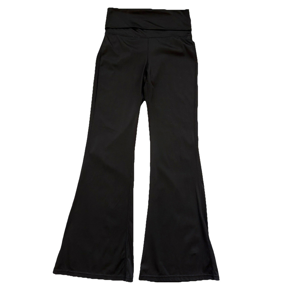 Free Haven Fold Over Flare Leggings Womens Medium Black Workout Athleisure Retro